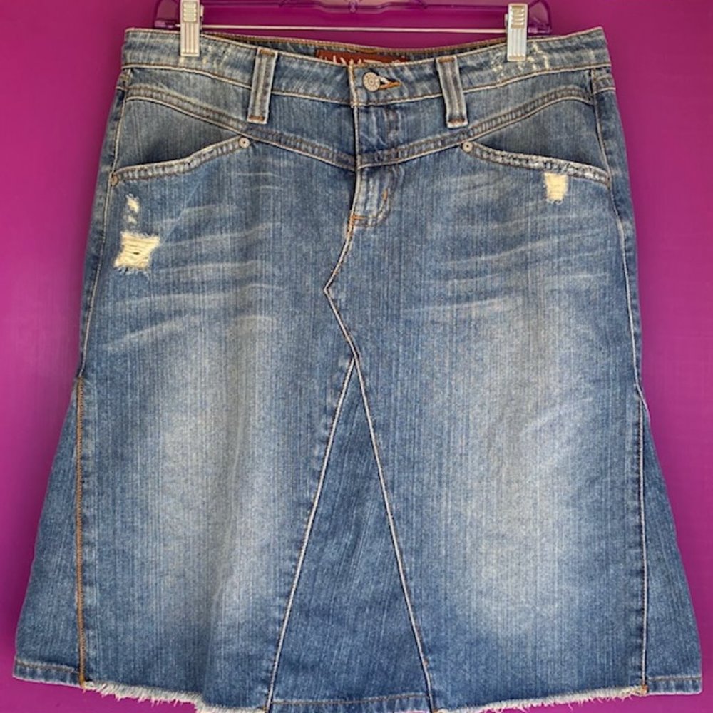 HINT Distressed Midi Denim Skirt 11